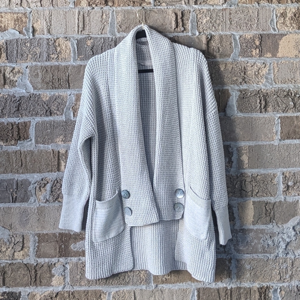 Soft Surroundings Light Gray Waffle Knit Open Cardigan